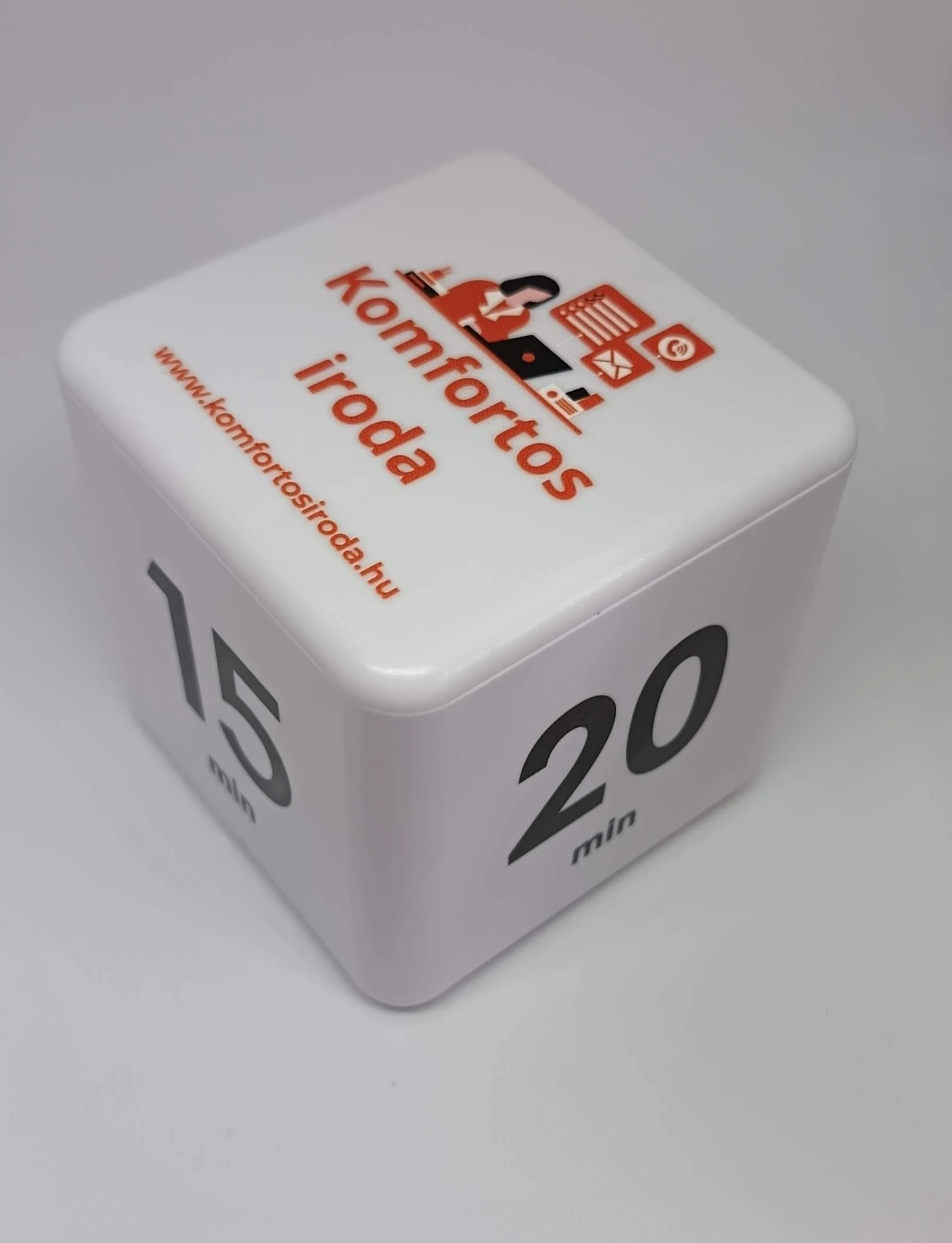 Pomodoro kocka Fehér 15-20-30-60 perces időzítés Komfortosiroda logóval