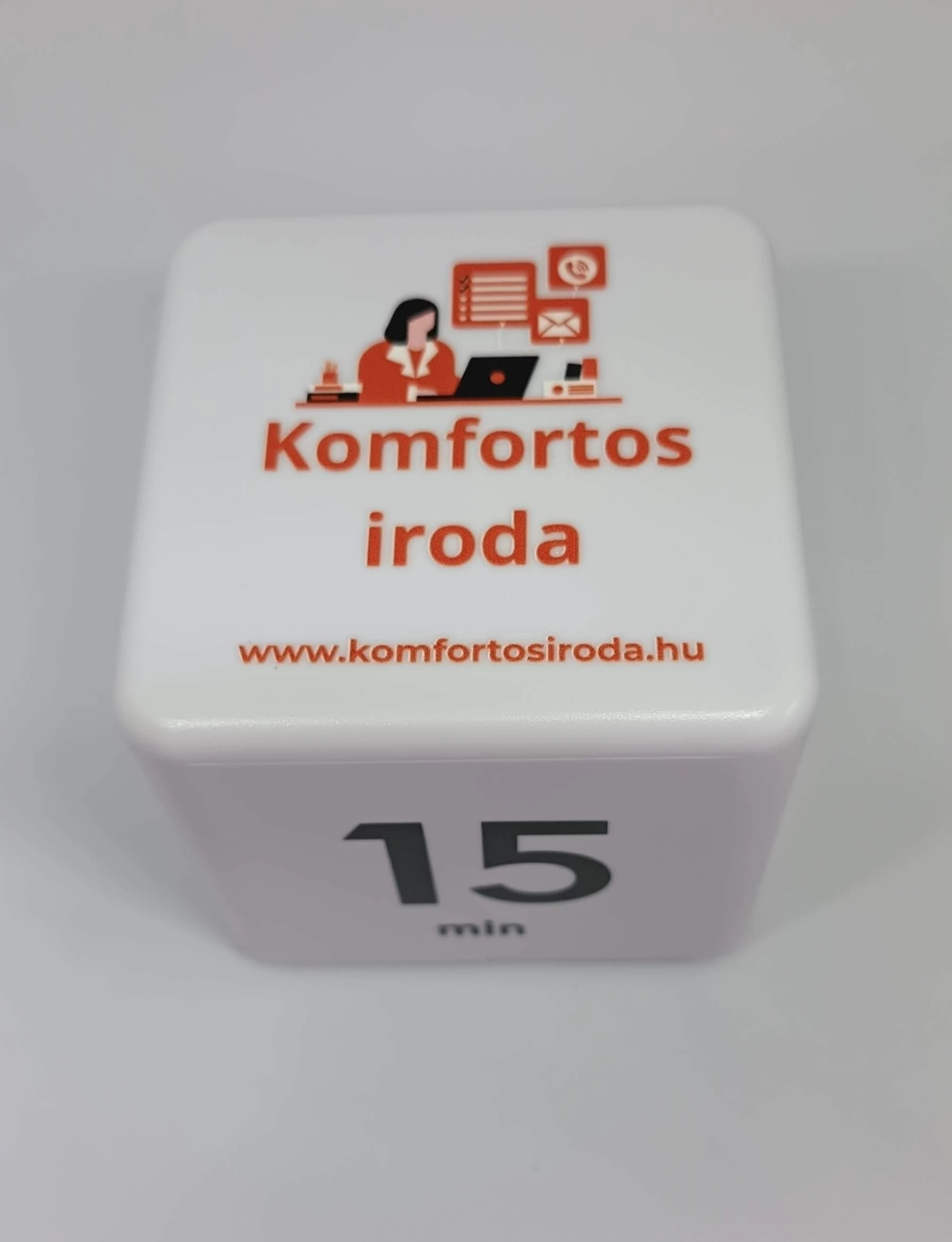 Pomodoro kocka Fehér 15-20-30-60 perces időzítés Komfortosiroda logóval