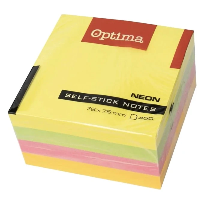 Öntapadós jegyzettömb OPTIMA  75x75mm neon mix 450 lap