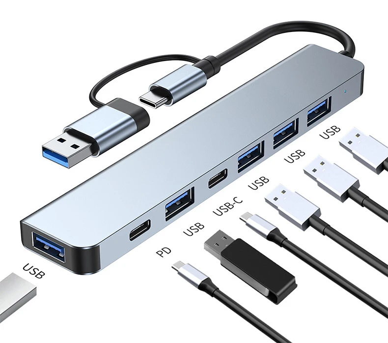 7 portos USB C és USB A elosztó