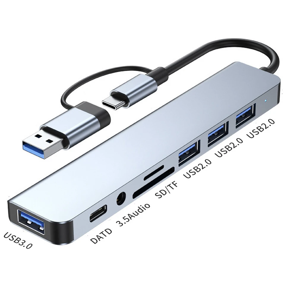8 portos USB C/USB A/SD elosztó